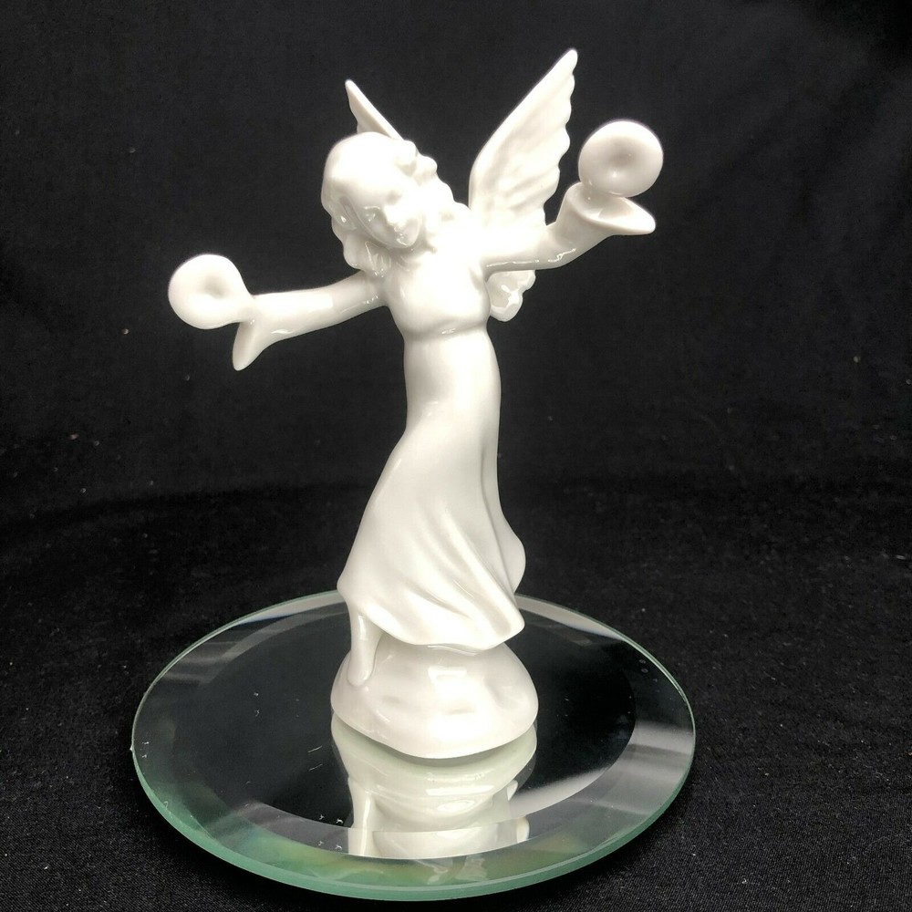 Vintage DRESDEN Figurine ANGEL w Cymbals Music Instrument Crossed Sword Mark